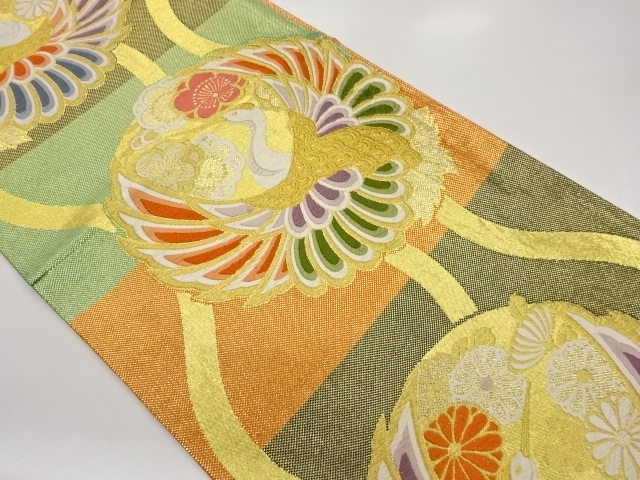 JAPANESE FUKURO OBI / WOVEN FLOWER & BIRD